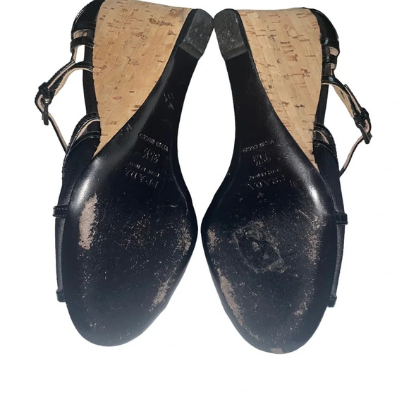 PRADA Black Satin Concho Wedges Sandals Size 5.5 - Picture 7 of 10